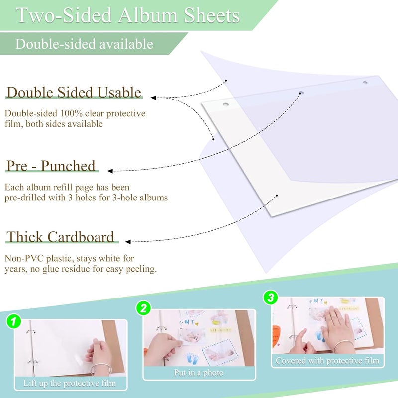 Dxmimer 11 x 9 Inch Photo Album Refill Pages,Album Pages for 3 Ring Binder, Self Adhesive Pages, for 2x3 4x6 5x7 8x10 Replacement Photo Album Sheets (20 Sheets / 40 Pages) - Image 3